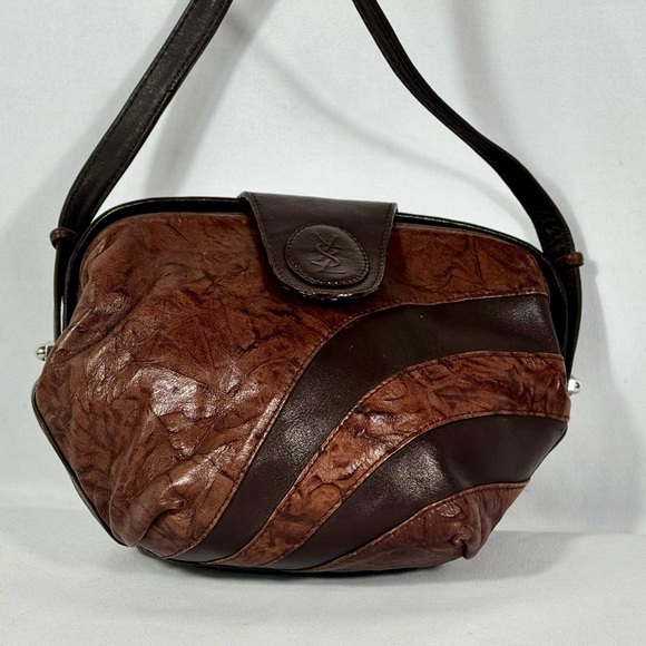 Yves Saint Laurent vintage Mombasa brown krinkle  leather crossbody EUC - Picture 1 of 12
